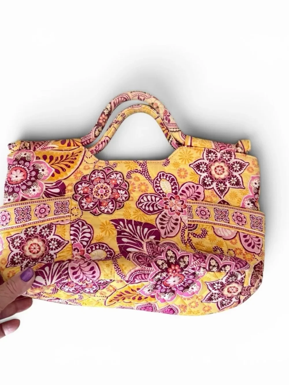 Vera Bradley Bali Gold Hand Bag in Pink and Yellow